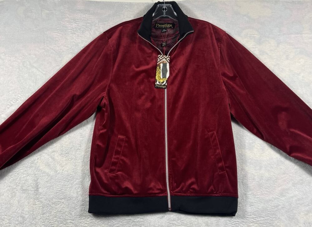 Rare Vintage Prestige Original Red Velour Track Jacket M Medium Zip NWT New